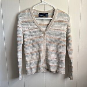 Liz Claiborne Cream and Tan Cardigan Sweater V-Neck